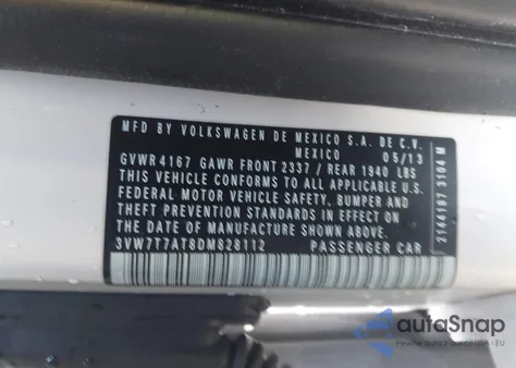 2013 Volkswagen Beetle 2.0T from USA, damaged, VIN 3VW7T7AT8DM828112